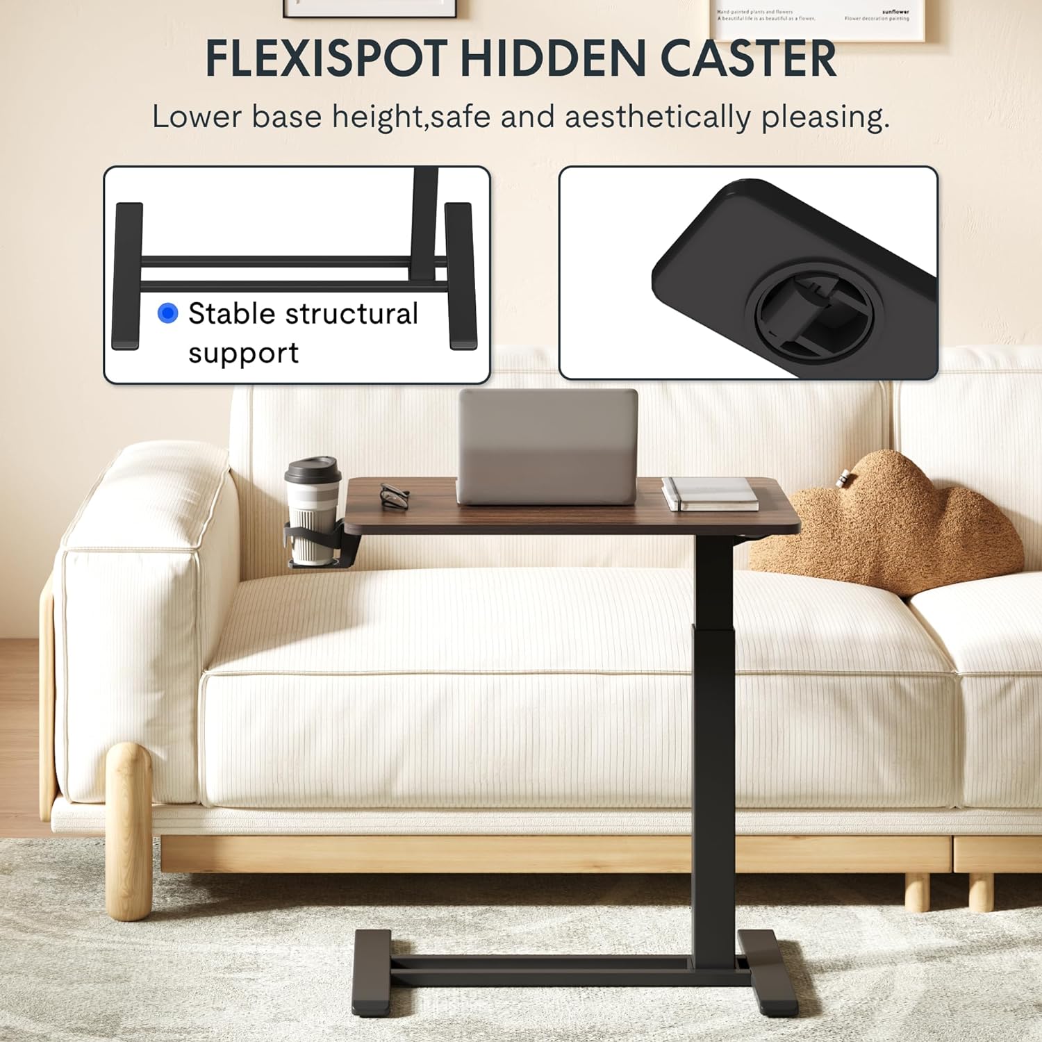 Saker Hidden Casters Adjustable Bedside Table