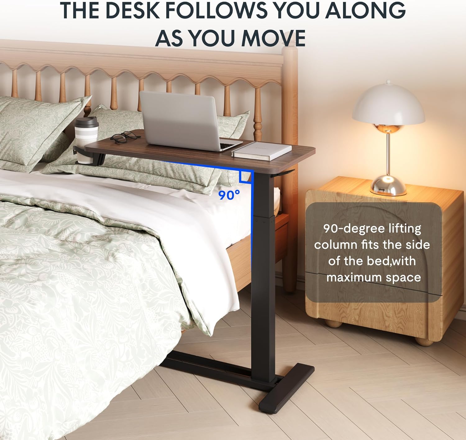 Saker Hidden Casters Adjustable Bedside Table