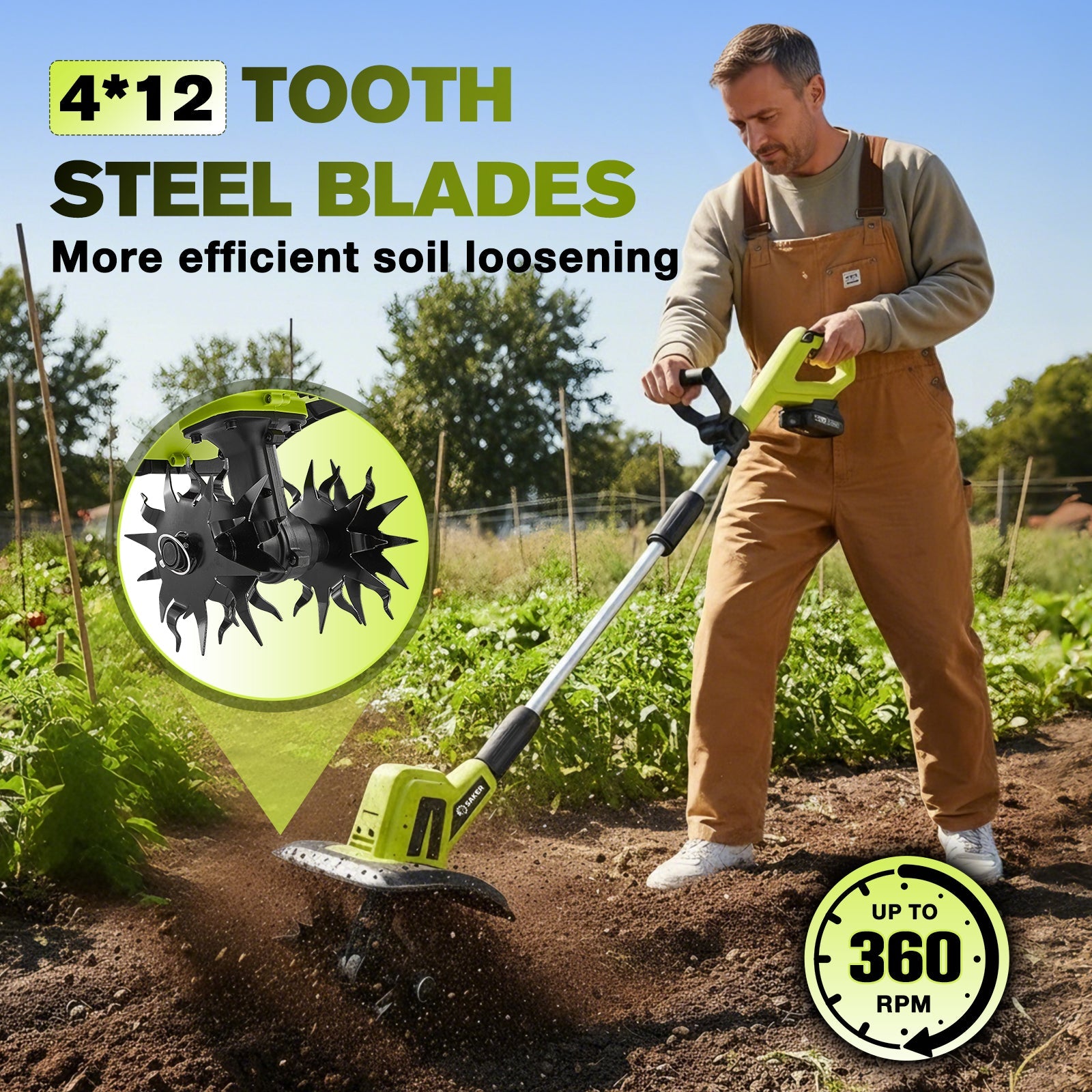 Saker® Cordless Garden Tiller For Easy Soil