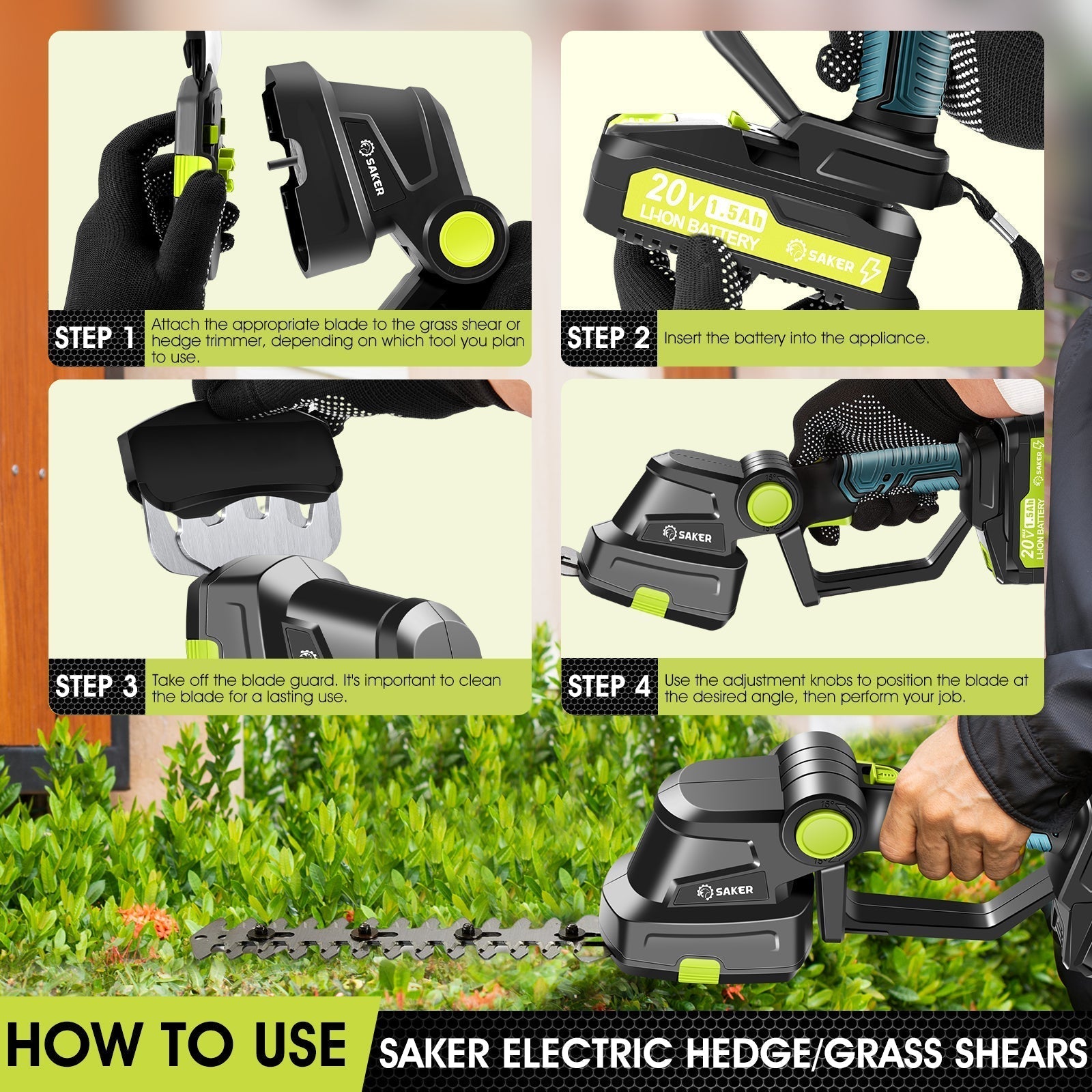 Saker® Cordless Hedge Trimmer
