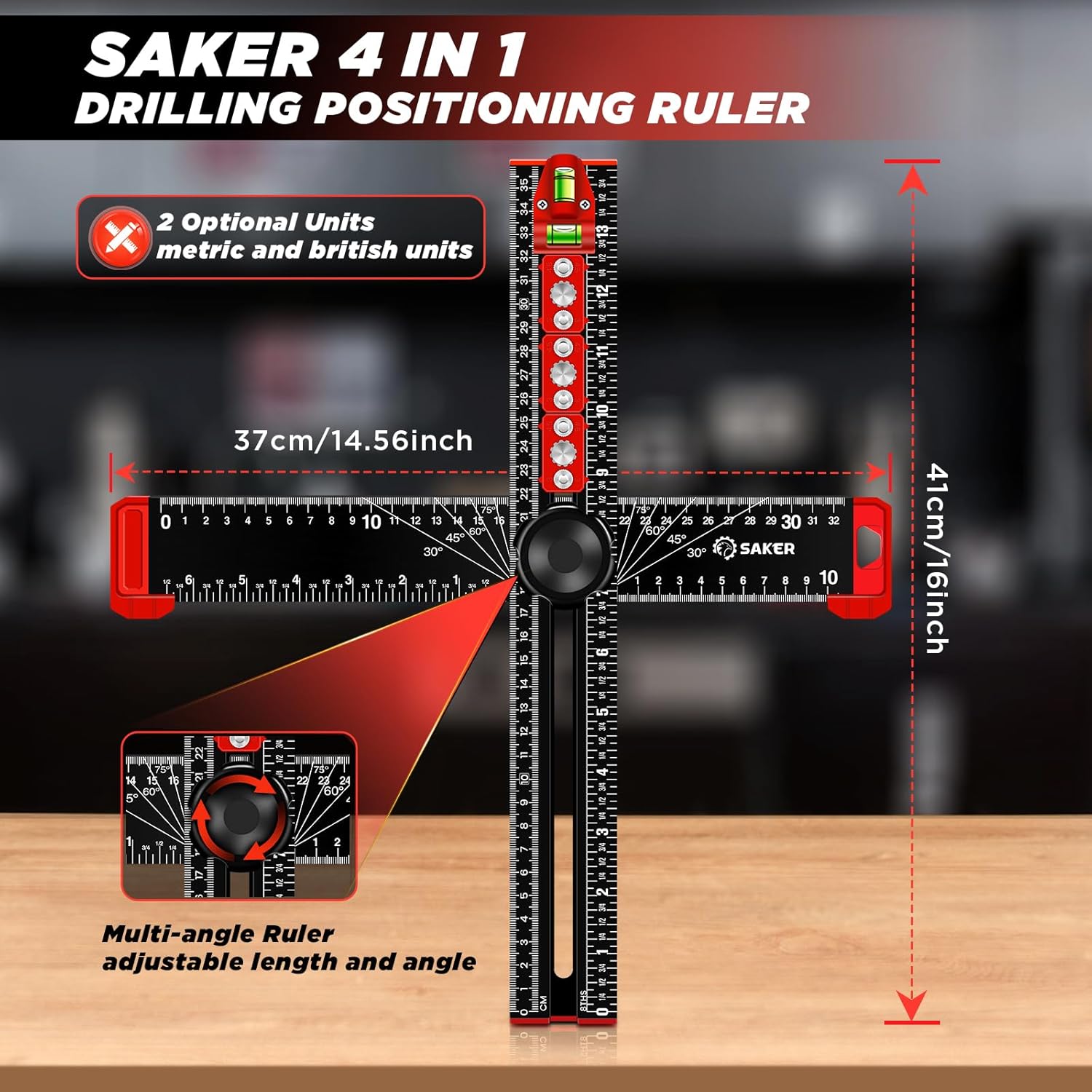 SAKER 4 in 1 Drilling Positioning Ruler