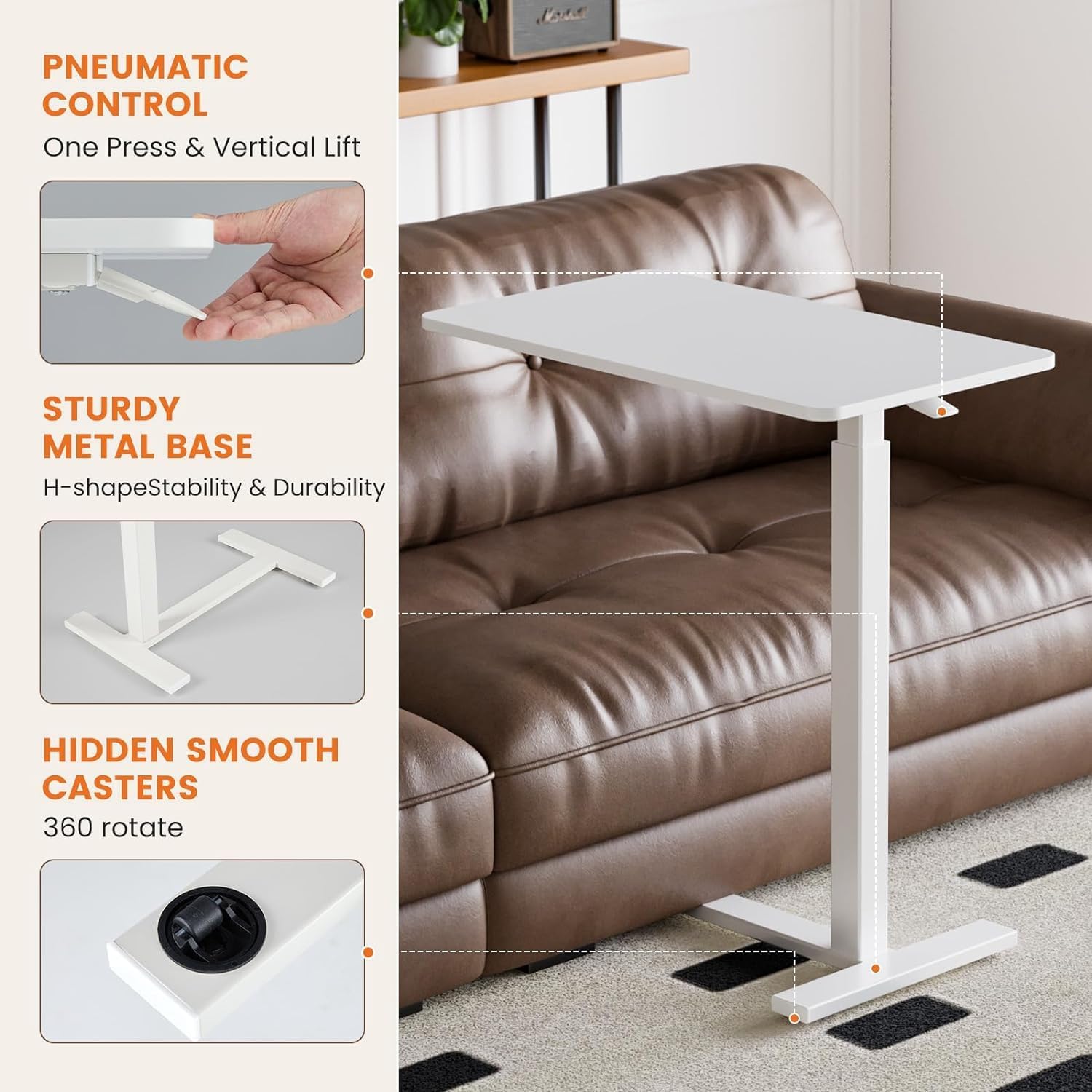 Saker Hidden Casters Adjustable Bedside Table