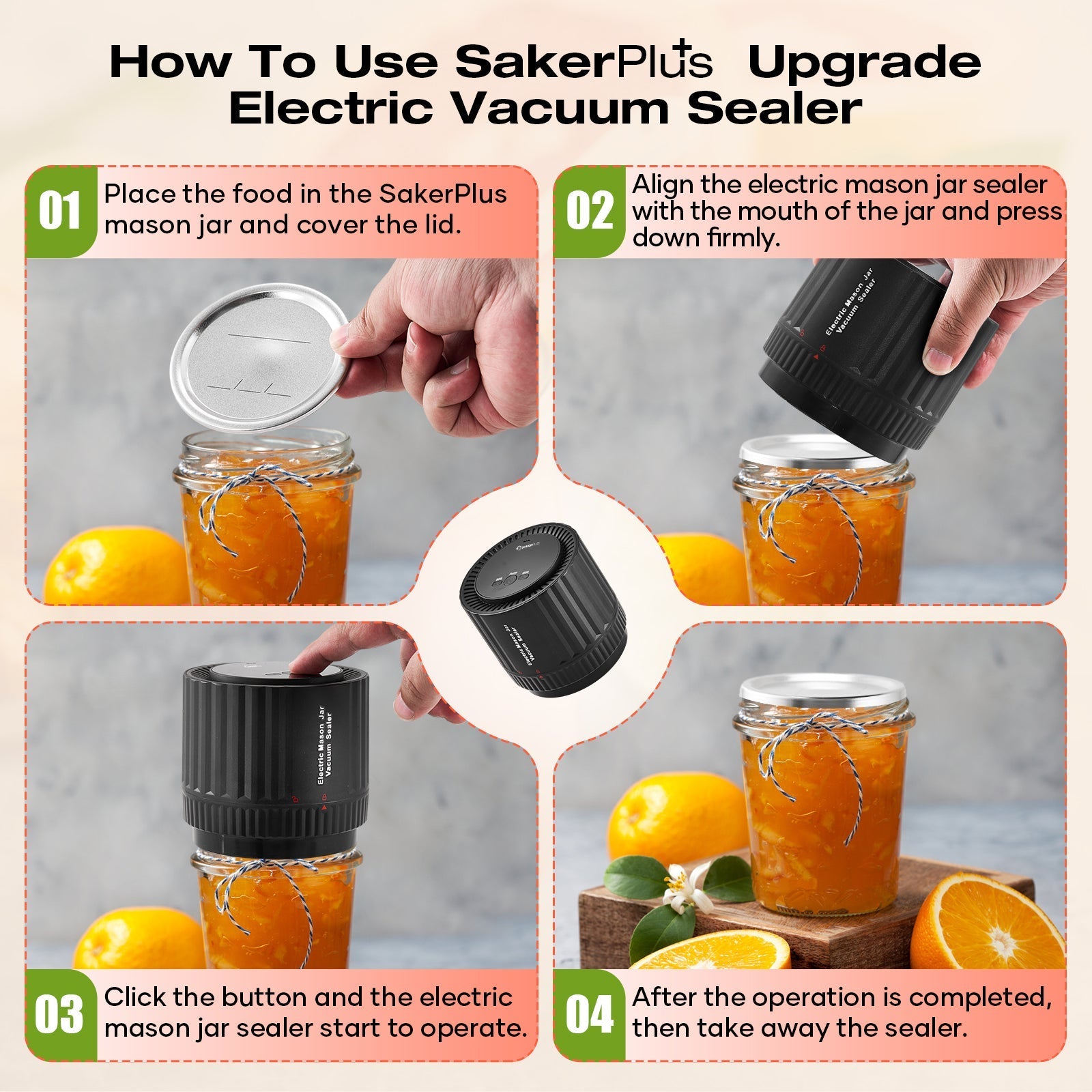 Efficient Food Saver - SakerPlus Electric Vacuum Sealer For Mason Jars