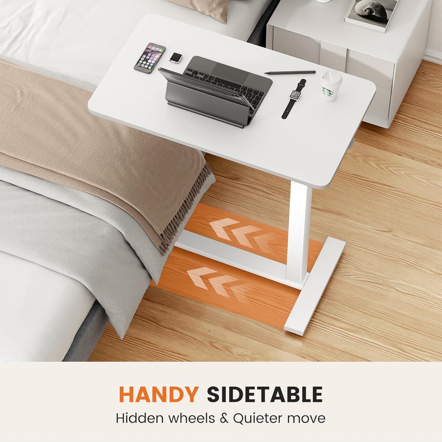 Saker Hidden Casters Adjustable Bedside Table