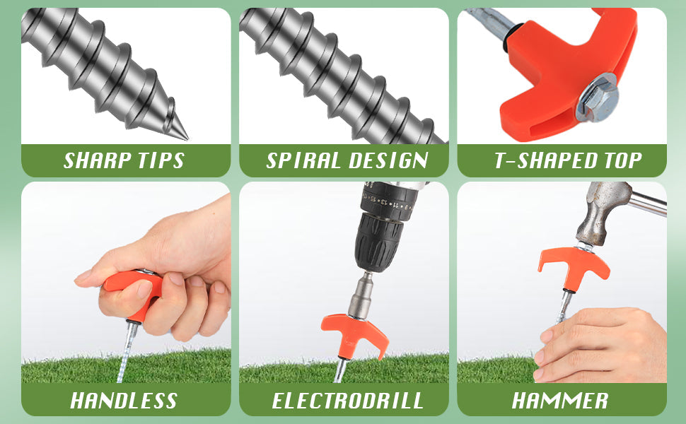 Sakerplus 8" Screw in Tent Stakes