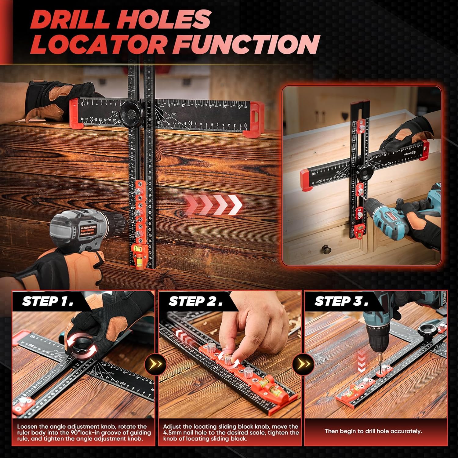 SAKER 4 in 1 Drilling Positioning Ruler