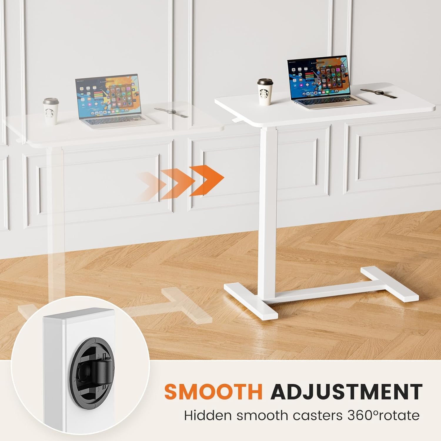 Saker Hidden Casters Adjustable Bedside Table
