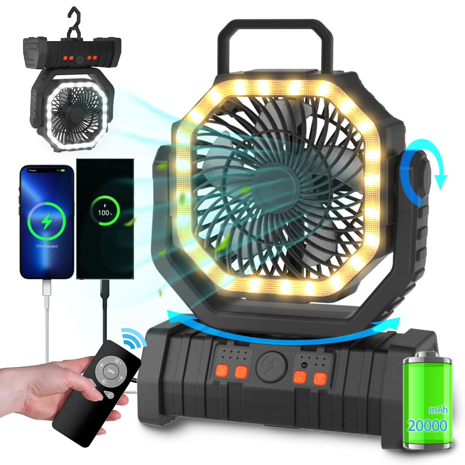Sakerplus Rechargeable  RC Camping Fan
