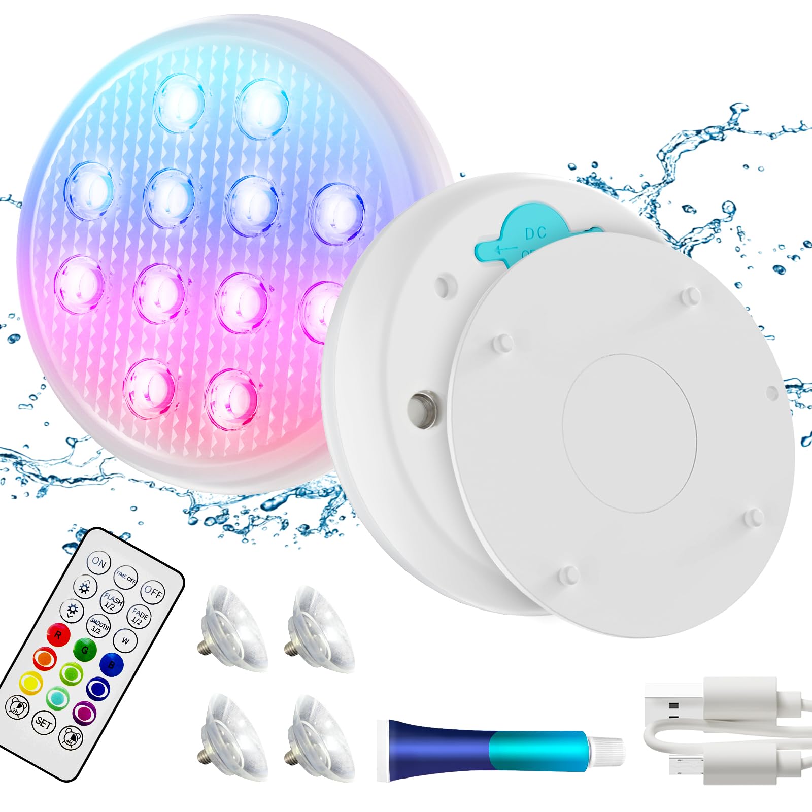 Sakerplus 2/4 PCS-Ultra-High Brightness Rechargeable Submersible LED Lights with Remote