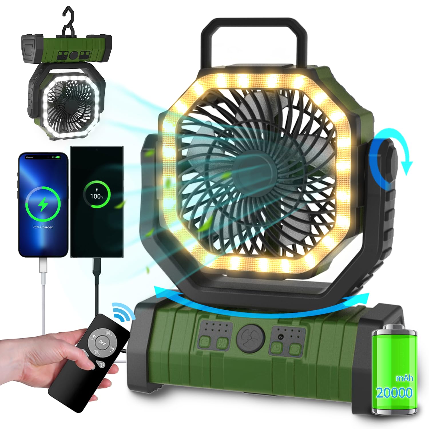 Sakerplus Rechargeable  RC Camping Fan