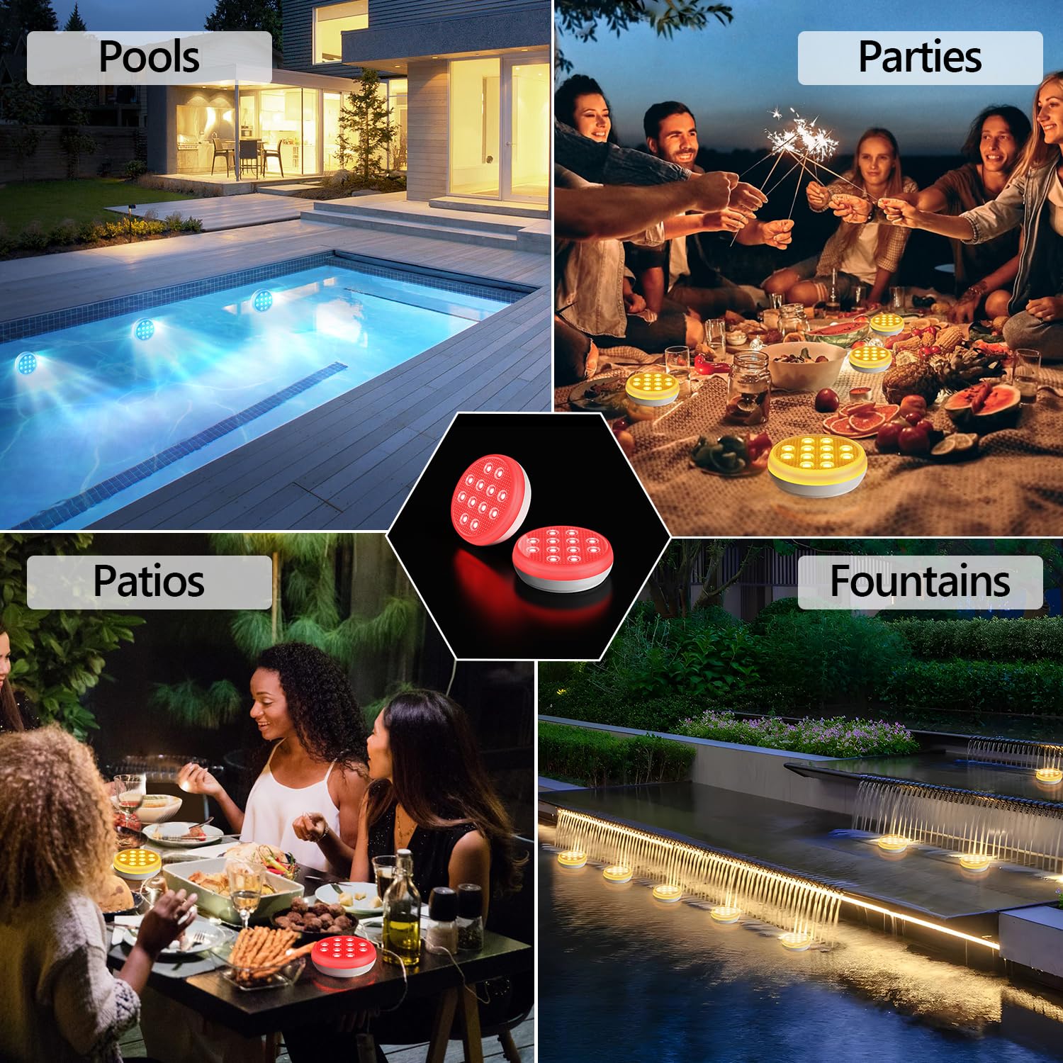 Sakerplus 2/4 PCS-Ultra-High Brightness Rechargeable Submersible LED Lights with Remote