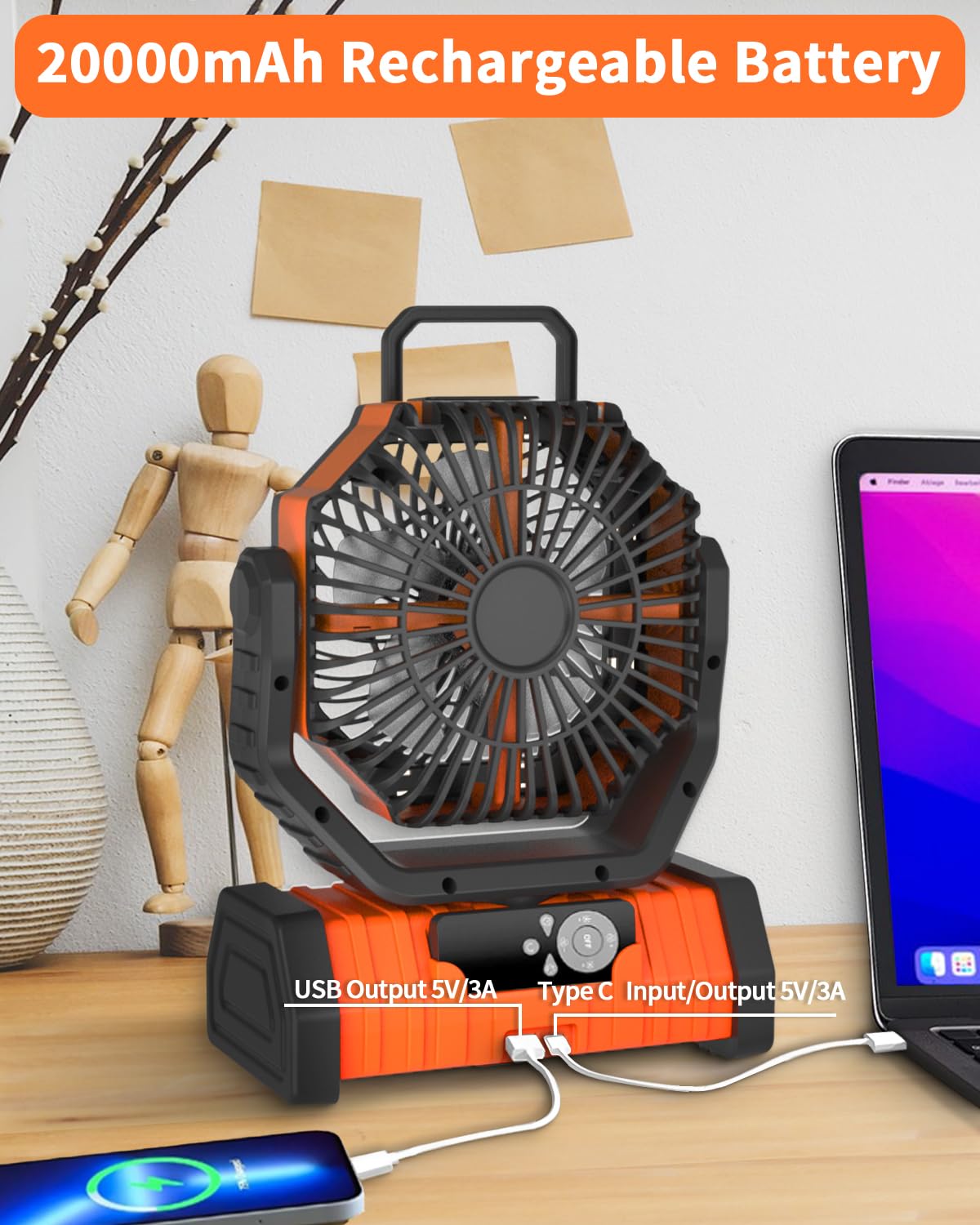 Sakerplus Rechargeable  RC Camping Fan