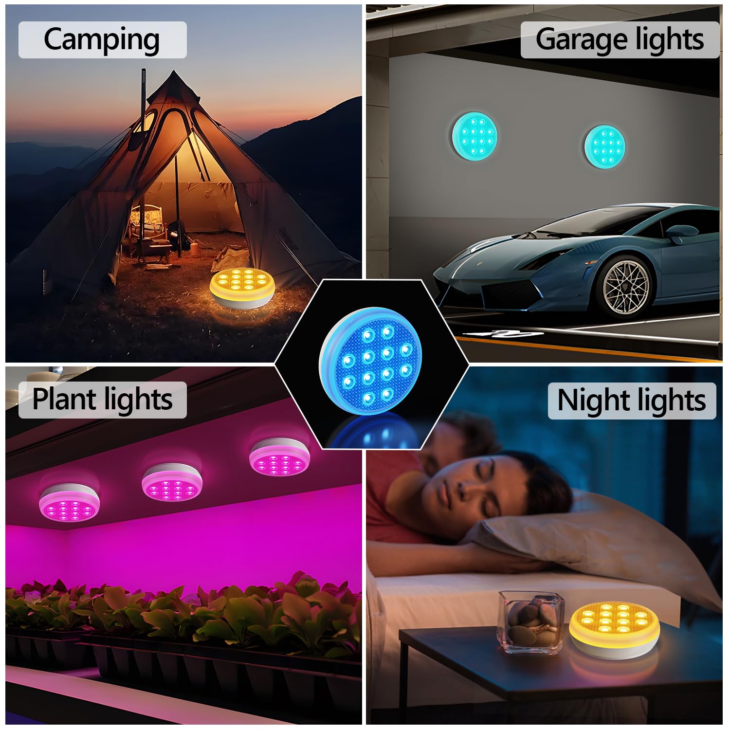 Sakerplus 2/4 PCS-Ultra-High Brightness Rechargeable Submersible LED Lights with Remote