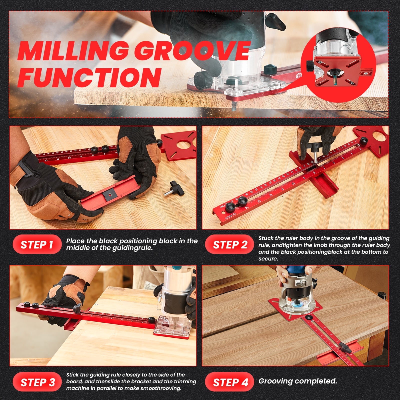 Robust Woodworking Bracket for Milling Tasks - SAKER® 4 in 1 Router Milling Groove Bracket
